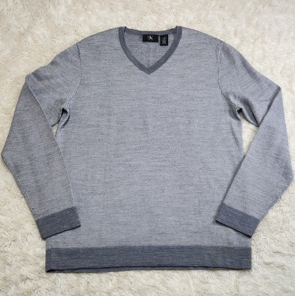 Calvin Klein Mens Merino Wool Blend V-Neck Pullover Sweater Gray Sz Large - Picture 3 of 10